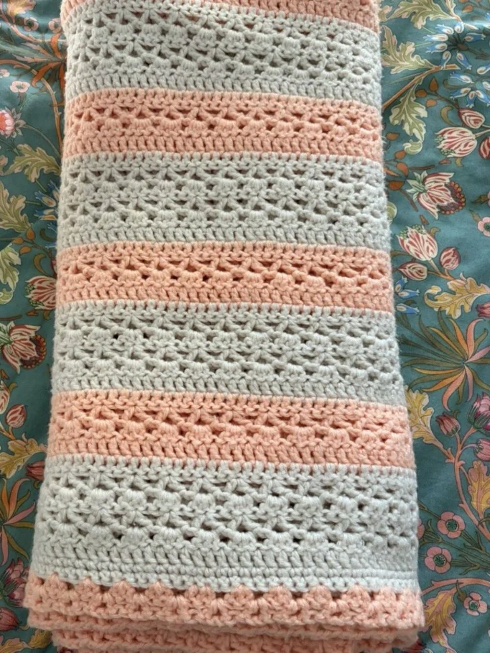 Vintage Handmade Crochet Blanket Afghan Multicolor Stripes 68 X 50 Pink Ivory